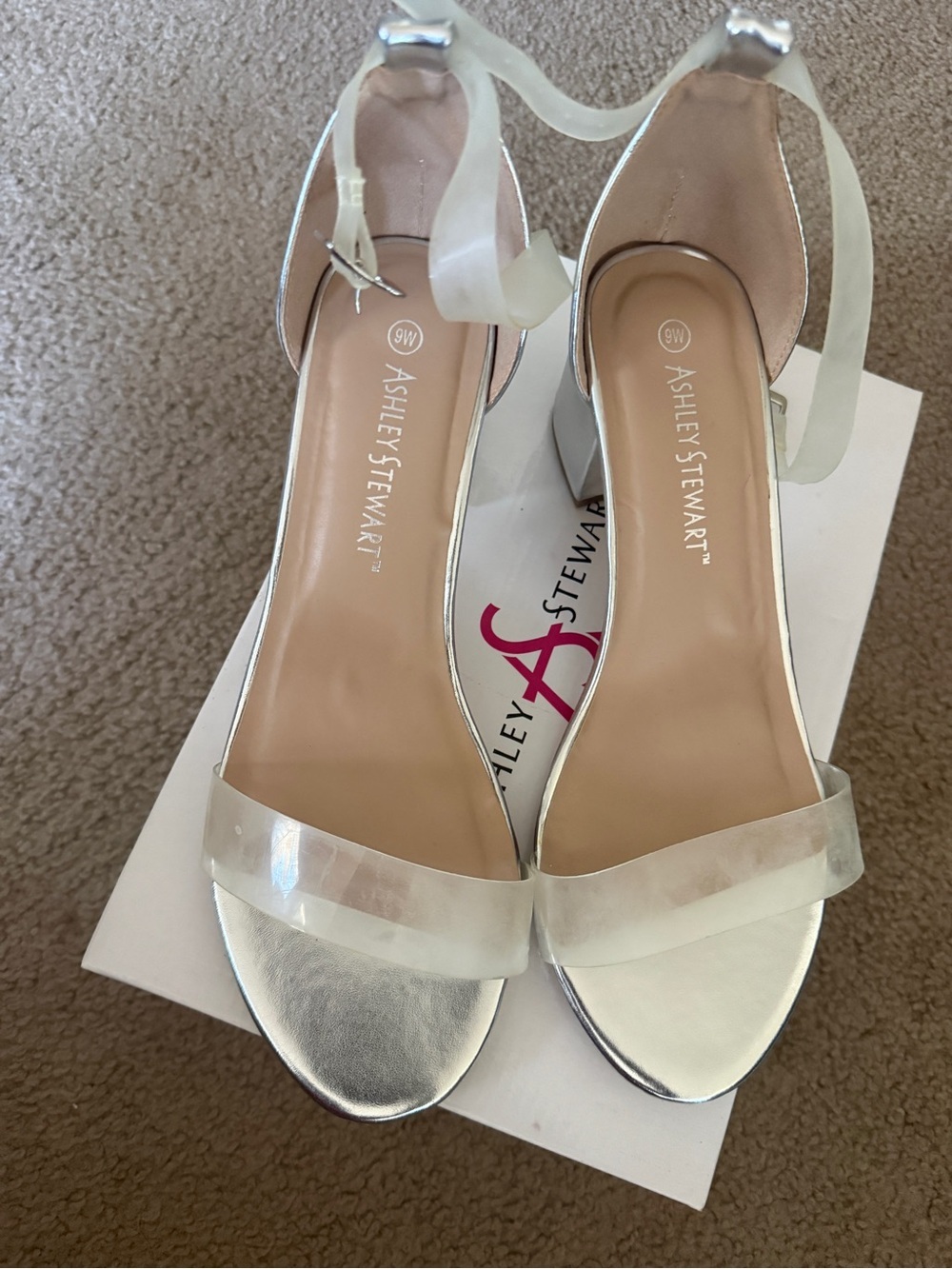 Ashley Stewart Silver Clear Strap Block Heel Sandals